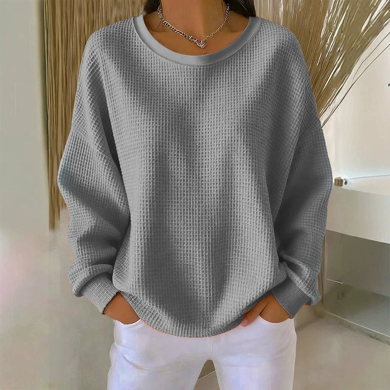 🧇 Textured Look, Relaxed Fit | Women's Waffle-Knit Loose-Fit Sweatshirt