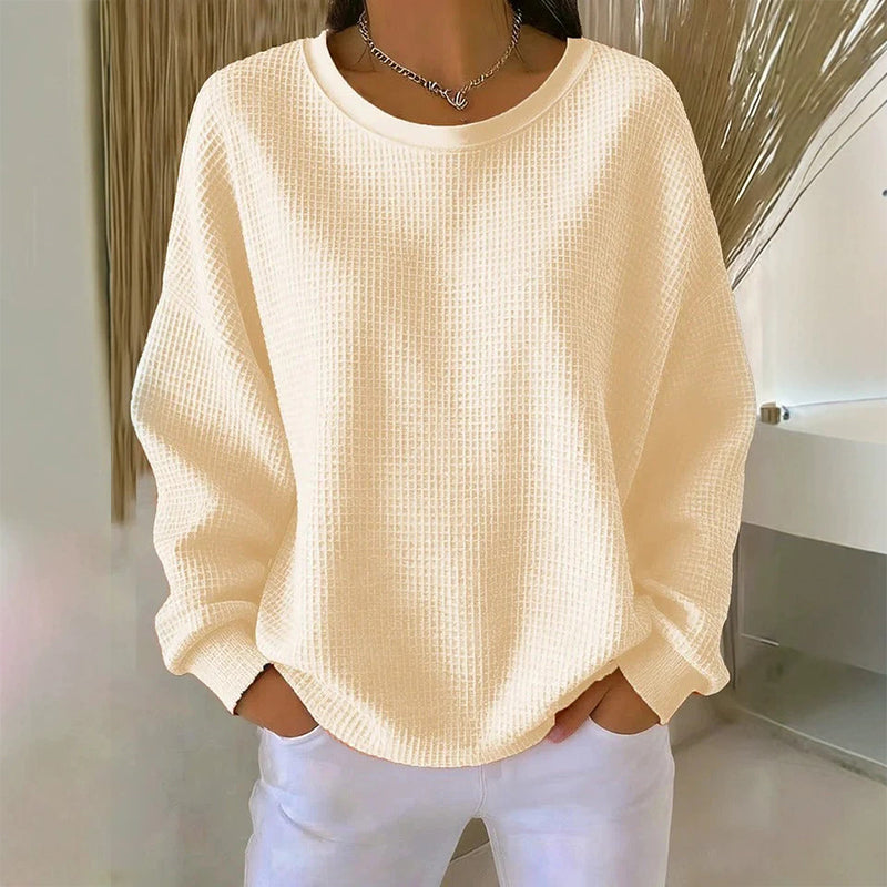 🧇 Textured Look, Relaxed Fit | Women's Waffle-Knit Loose-Fit Sweatshirt