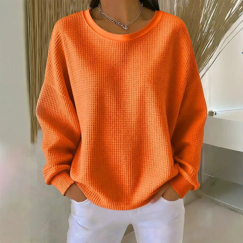 🧇 Textured Look, Relaxed Fit | Women's Waffle-Knit Loose-Fit Sweatshirt