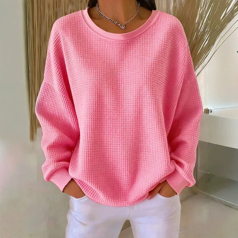 🧇 Textured Look, Relaxed Fit | Women's Waffle-Knit Loose-Fit Sweatshirt
