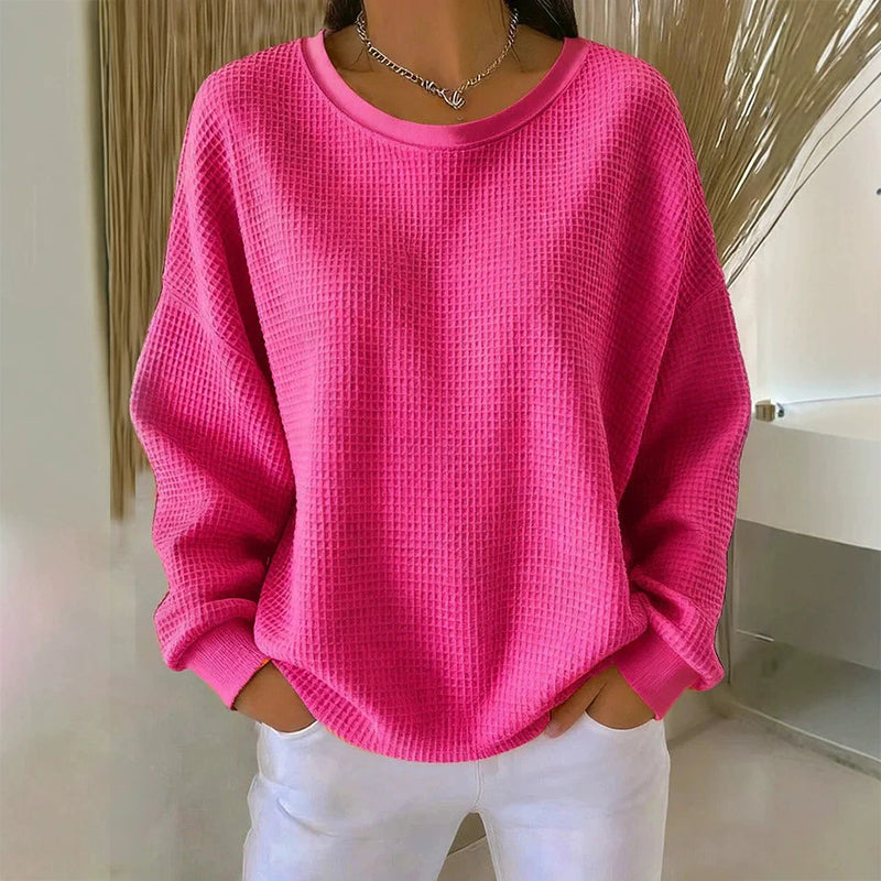 🧇 Textured Look, Relaxed Fit | Women's Waffle-Knit Loose-Fit Sweatshirt