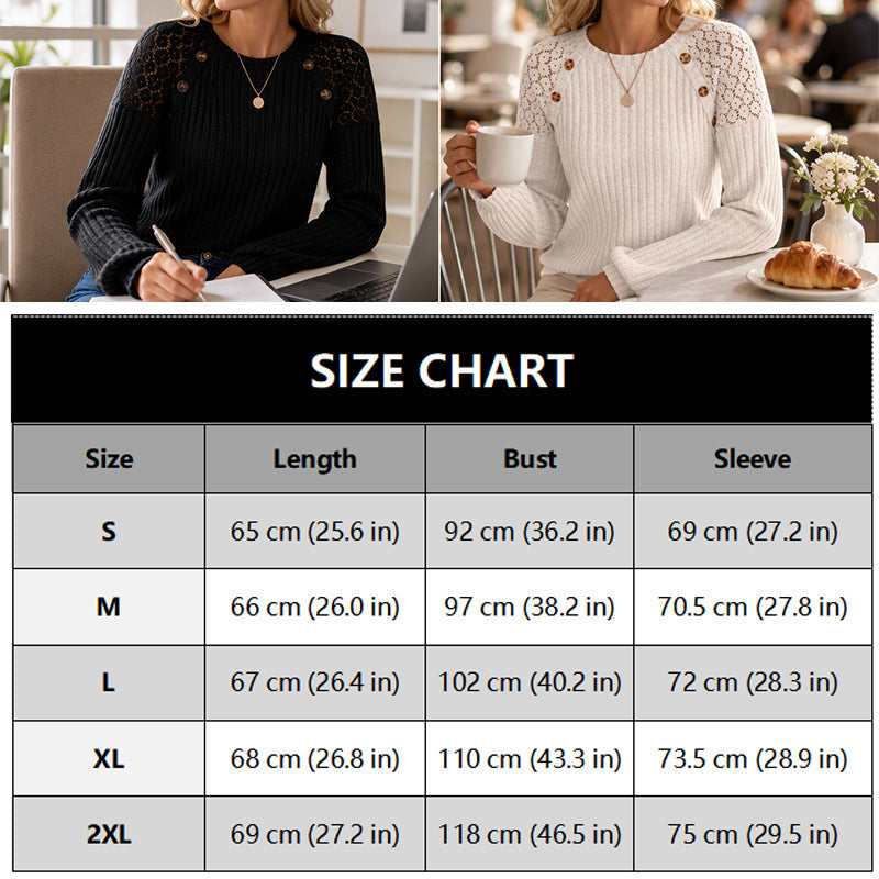 💖Black Friday Mega Deal – 50% off!💖🌸 Lace Detail, Easy Elegance | Women's Ribbed Knit Patchwork Long-Sleeve Top