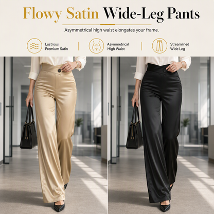✨ Asymmetrical Waist, Elegant Drape | Women's Satin Wide-Leg Pants