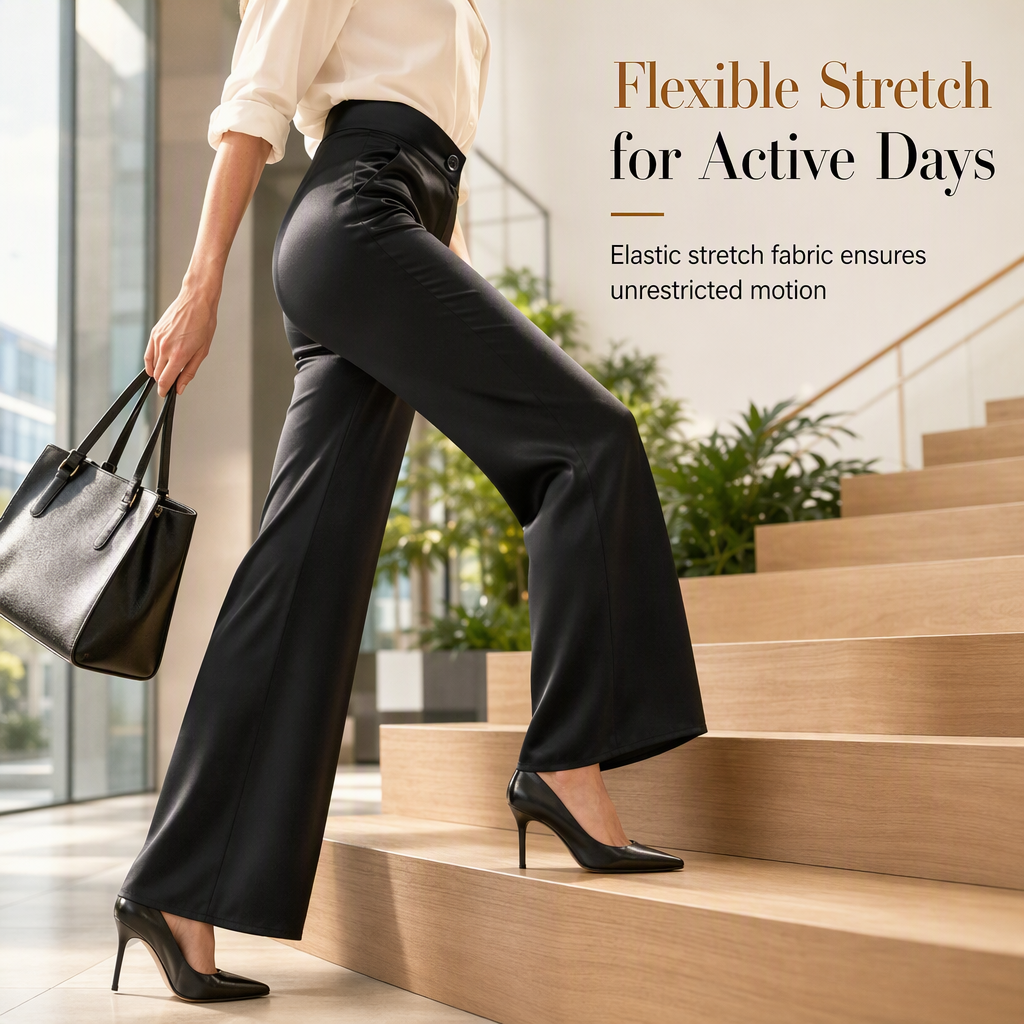 ✨ Asymmetrical Waist, Elegant Drape | Women's Satin Wide-Leg Pants