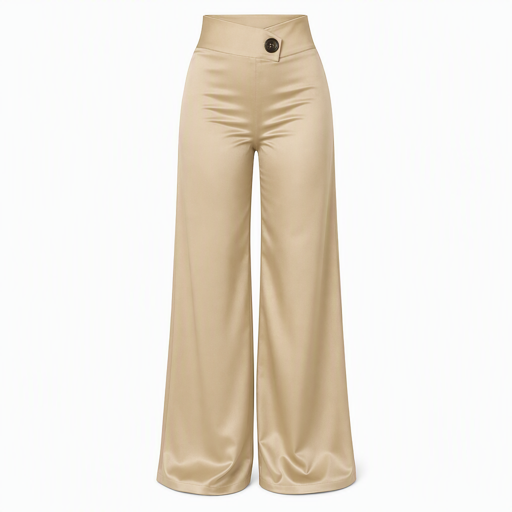 ✨ Asymmetrical Waist, Elegant Drape | Women's Satin Wide-Leg Pants