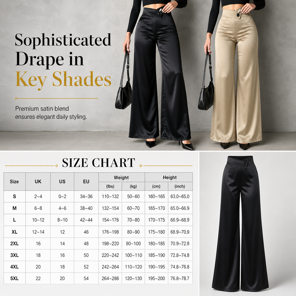 🖤Black Friday Sale:50% OFF🖤 Asymmetrical Waist, Elegant Drape✨Women's Satin Wide-Leg Pants