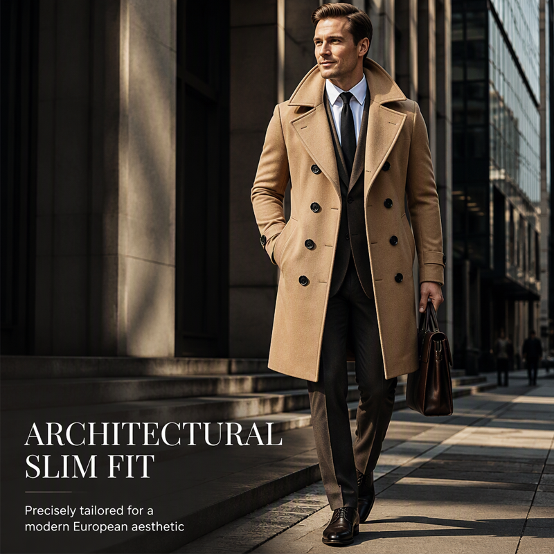 🧥 Men's Classic Double-Breasted Overcoat