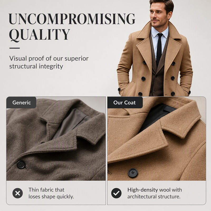 🧥 Men's Classic Double-Breasted Overcoat