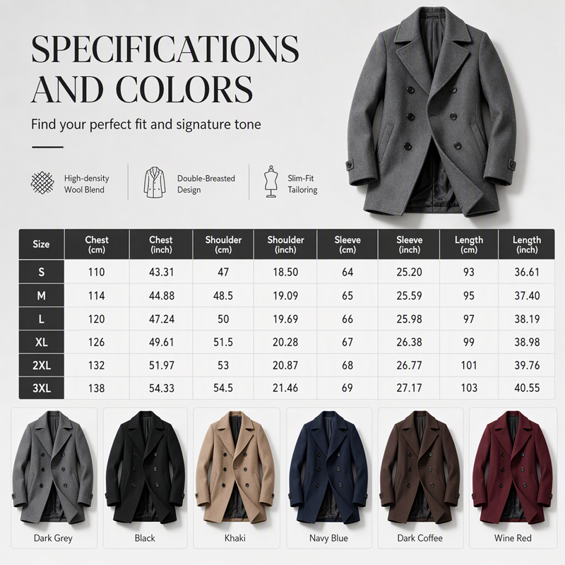 🧥 Men's Classic Double-Breasted Overcoat