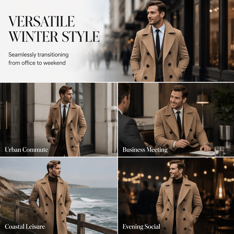 🧥 Men's Classic Double-Breasted Overcoat