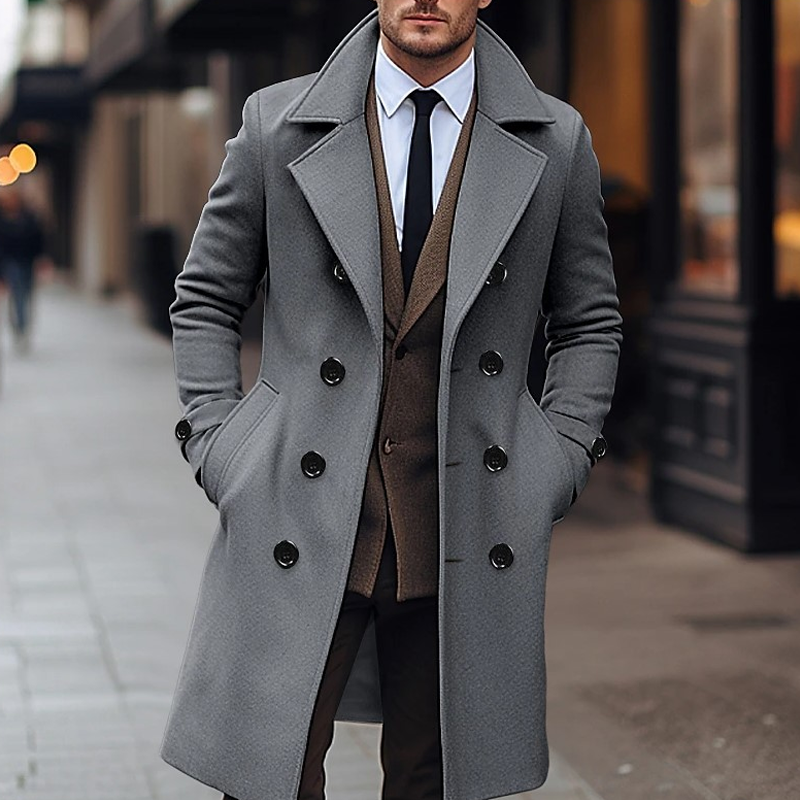 🧥 Men's Classic Double-Breasted Overcoat