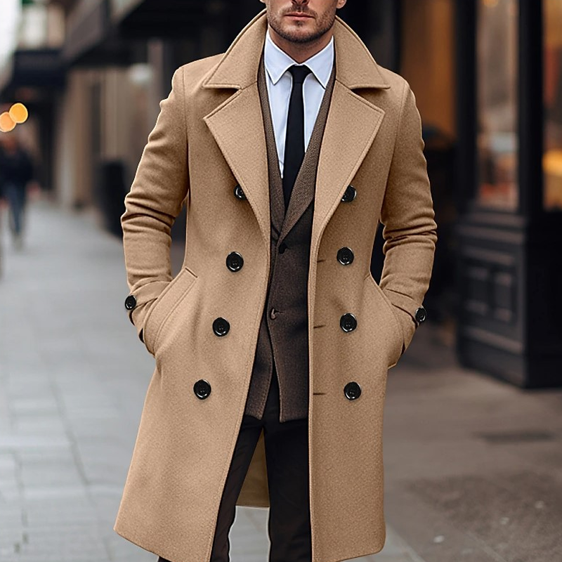 🧥 Men's Classic Double-Breasted Overcoat