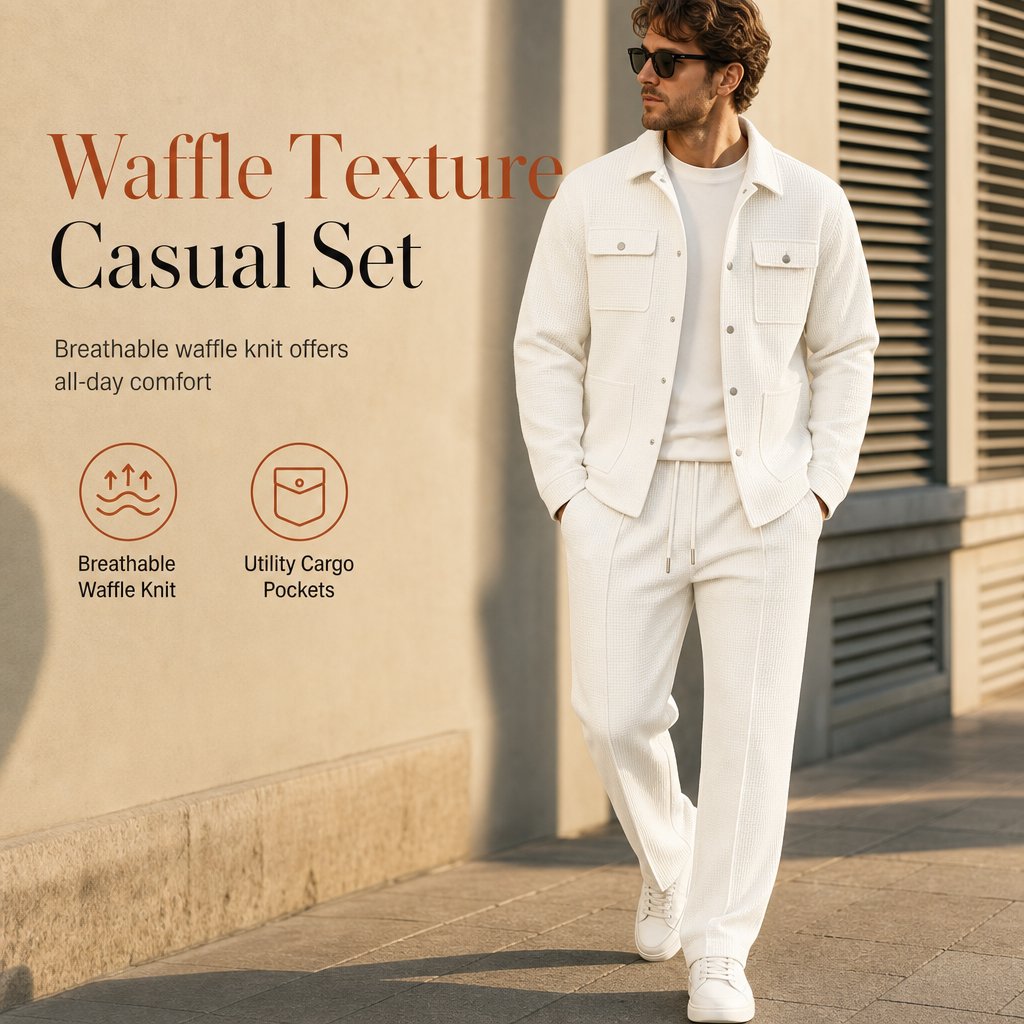 ⏰ 💖Black Friday Mega Deal – 50% off!💖✨Men's Casual Waffle Knit Jacket and Pants Set
