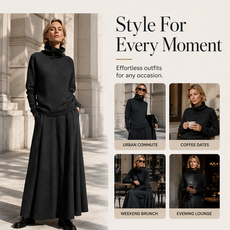 🖤Black Friday Sale:50% OFF🖤 💞 Two Pieces, Effortlessly Elegant ❄️ Women's Turtleneck Top & Maxi Skirt Set