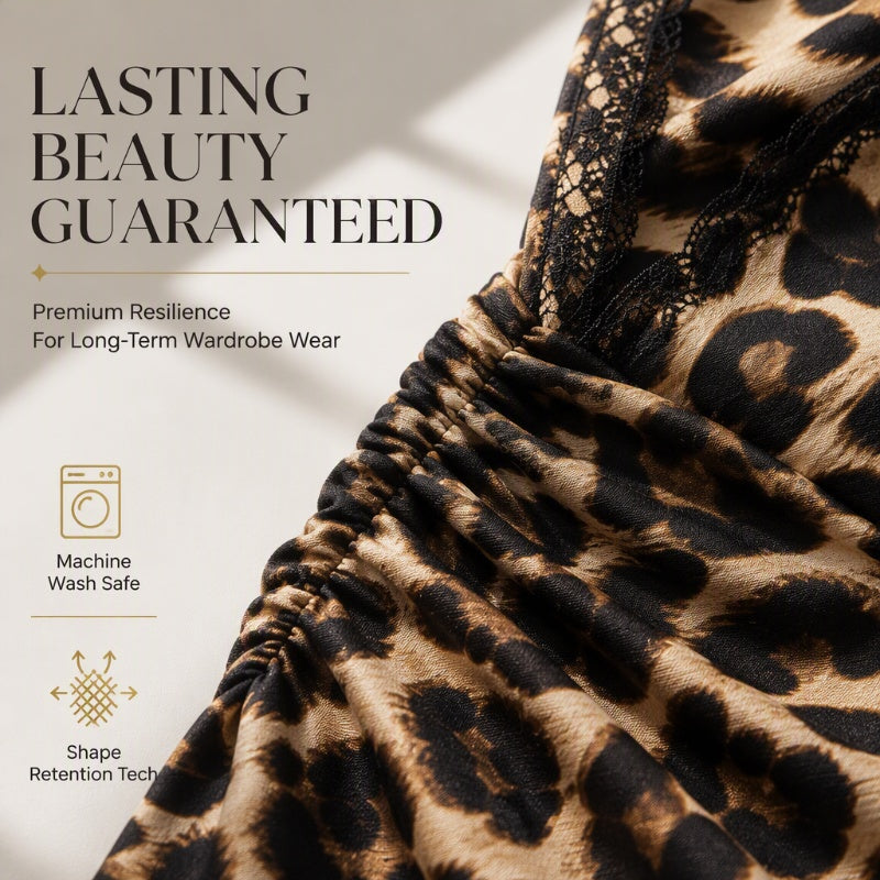 🖤Black Friday Sale:50% OFF🖤 🐆 Lace V-Neck, Curve-Flattering Ruched Fit | Women's Leopard Midi Dress