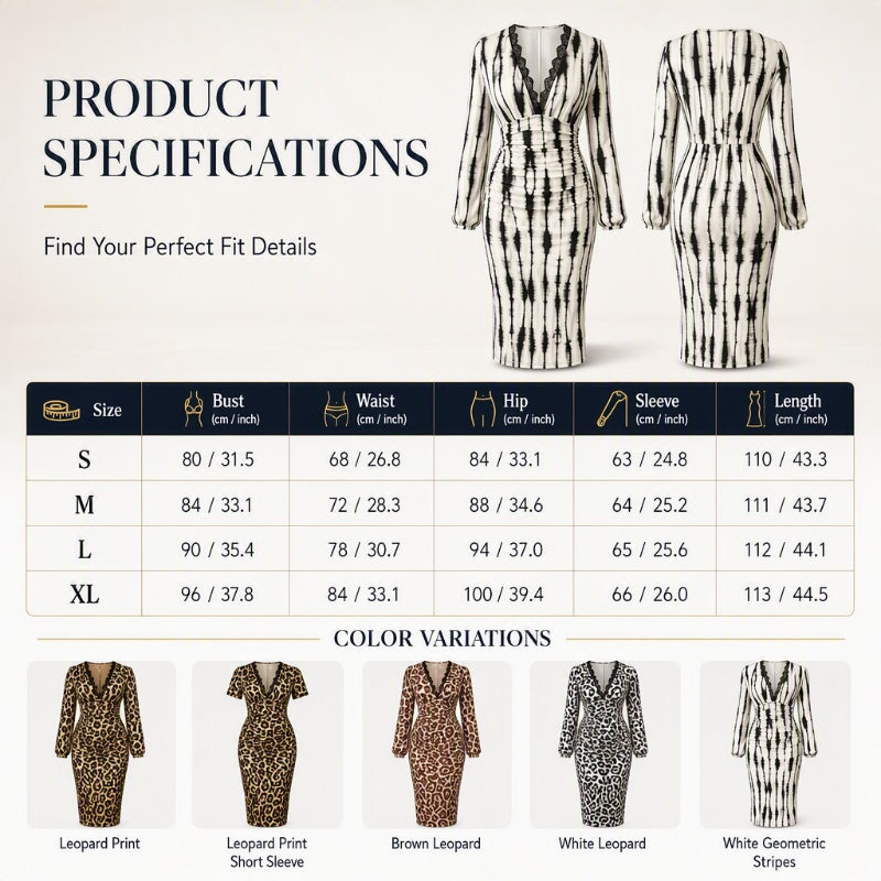 🖤Black Friday Sale:50% OFF🖤 🐆 Lace V-Neck, Curve-Flattering Ruched Fit | Women's Leopard Midi Dress