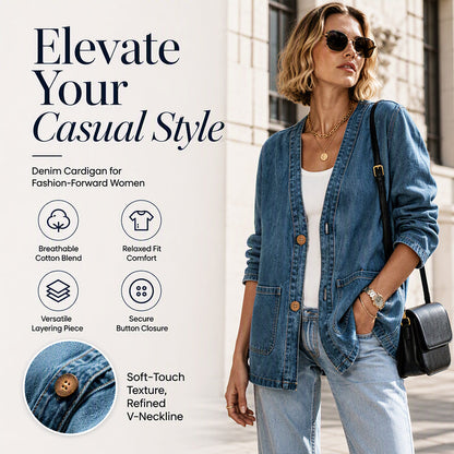 🖤Black Friday Sale:50% OFF🖤 ✨Women's Casual V-Neck Denim Cardigan A