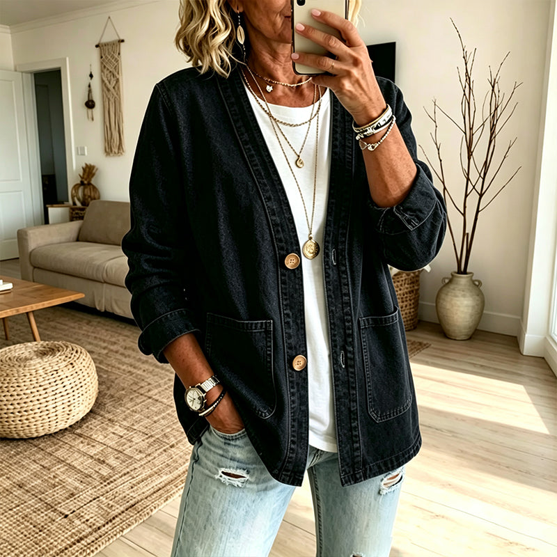 🖤Black Friday Sale:50% OFF🖤 ✨Women's Casual V-Neck Denim Cardigan A
