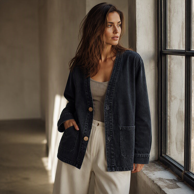🖤Black Friday Sale:50% OFF🖤 ✨Women's Casual V-Neck Denim Cardigan A