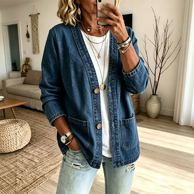 🖤Black Friday Sale:50% OFF🖤 ✨Women's Casual V-Neck Denim Cardigan A
