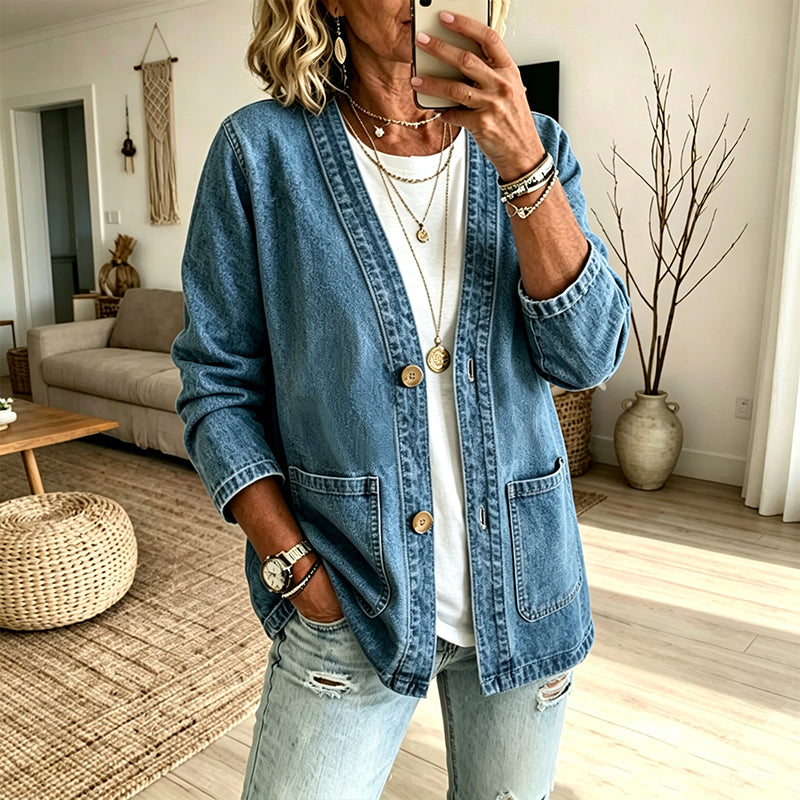 🖤Black Friday Sale:50% OFF🖤 ✨Women's Casual V-Neck Denim Cardigan A