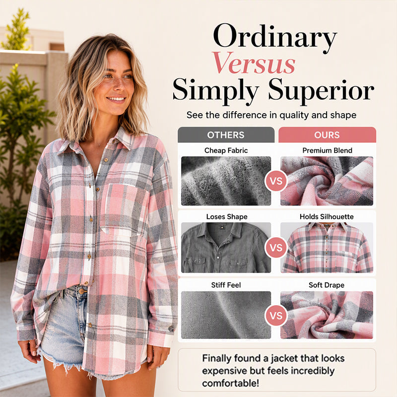 🖤Black Friday Sale:50% OFF🖤✨ Timeless Plaid Layering | Women’s Mid-Length Plaid Shirt Jacket