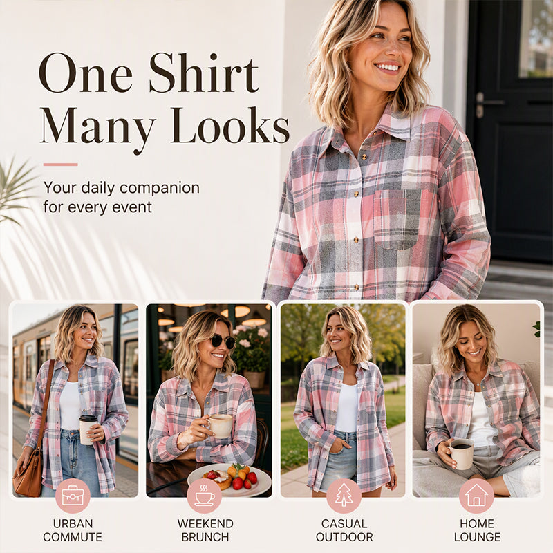 🖤Black Friday Sale:50% OFF🖤✨ Timeless Plaid Layering | Women’s Mid-Length Plaid Shirt Jacket