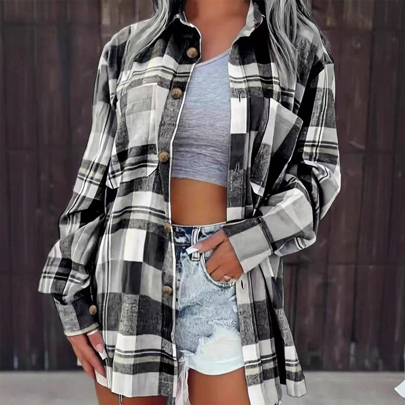🖤Black Friday Sale:50% OFF🖤✨ Timeless Plaid Layering | Women’s Mid-Length Plaid Shirt Jacket
