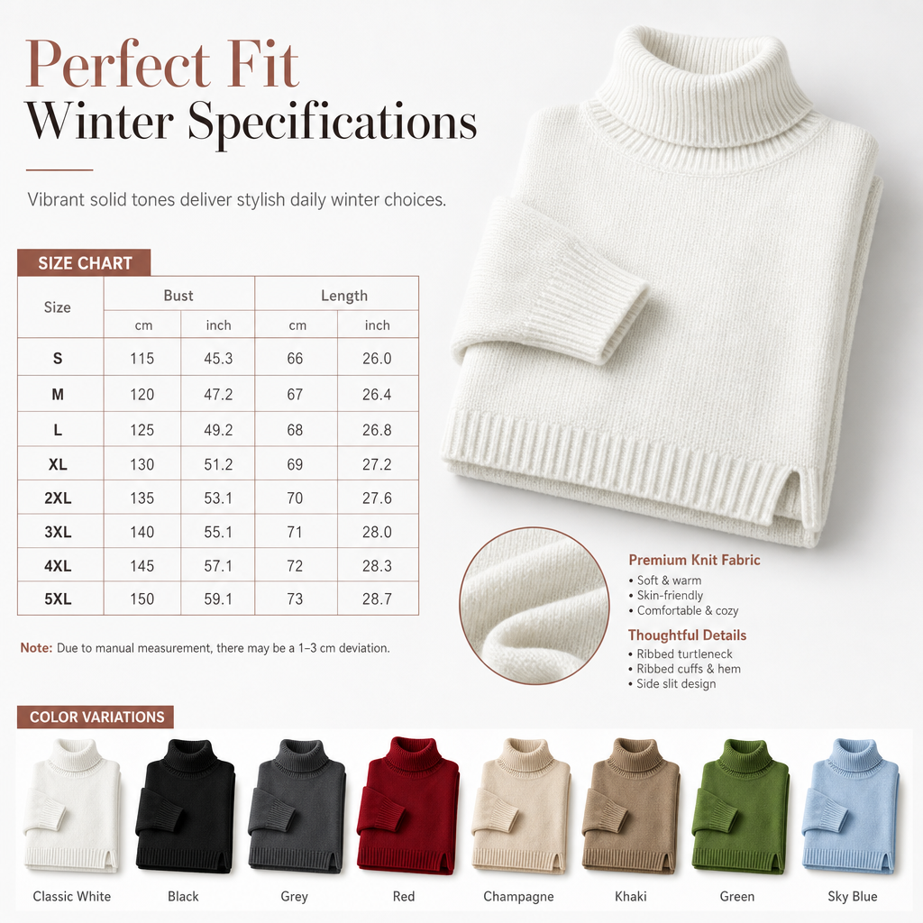 🧶 Relaxed Ribbed Fit, Easy Side-Slit Style | Women's Turtleneck Sweater