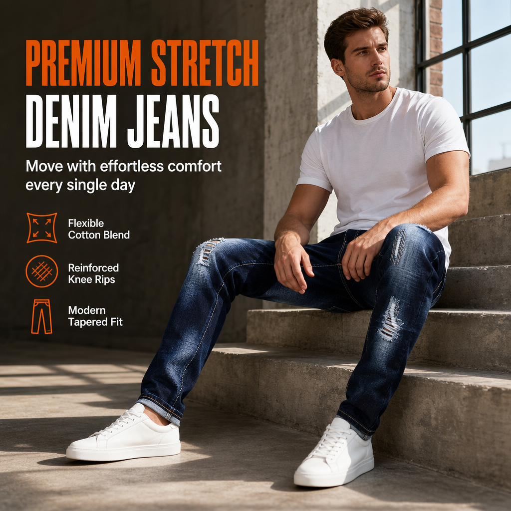 🖤Black Friday Sale:50% OFF🖤👖 Stretch Comfort, Sharp Slim Fit | Men's Ripped Denim Jeans