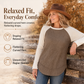 🍁Women's Western Ranch Style Raglan Long Sleeve Knit Top with Textured Waffle Fabric and Curved Hem