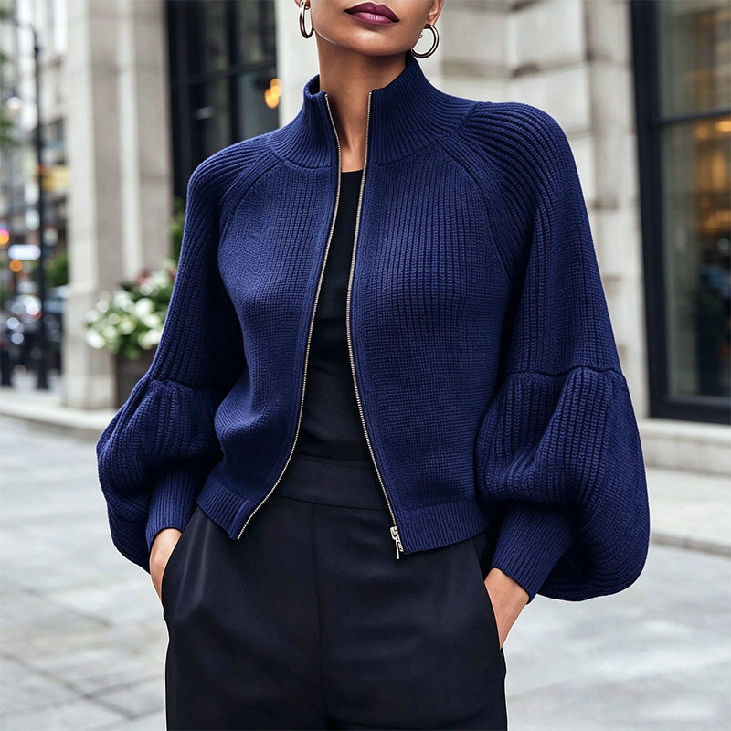 🖤Black Friday Sale:50% OFF🖤😎Women's Lantern Sleeve Zip-Up Knit Sweater
