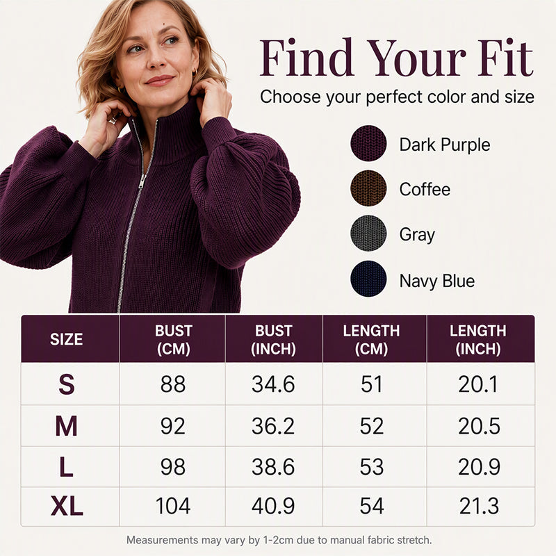 🖤Black Friday Sale:50% OFF🖤😎Women's Lantern Sleeve Zip-Up Knit Sweater