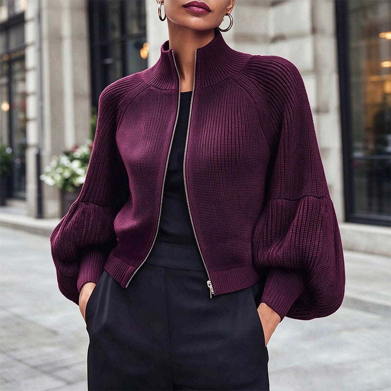 🖤Black Friday Sale:50% OFF🖤😎Women's Lantern Sleeve Zip-Up Knit Sweater