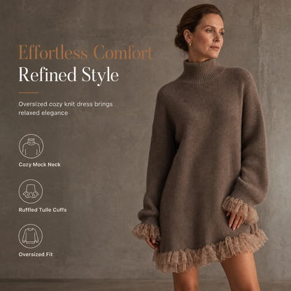 ✨ Feminine Knit Detail 🌸 Women’s Oversized Mock Neck Sweater Dress