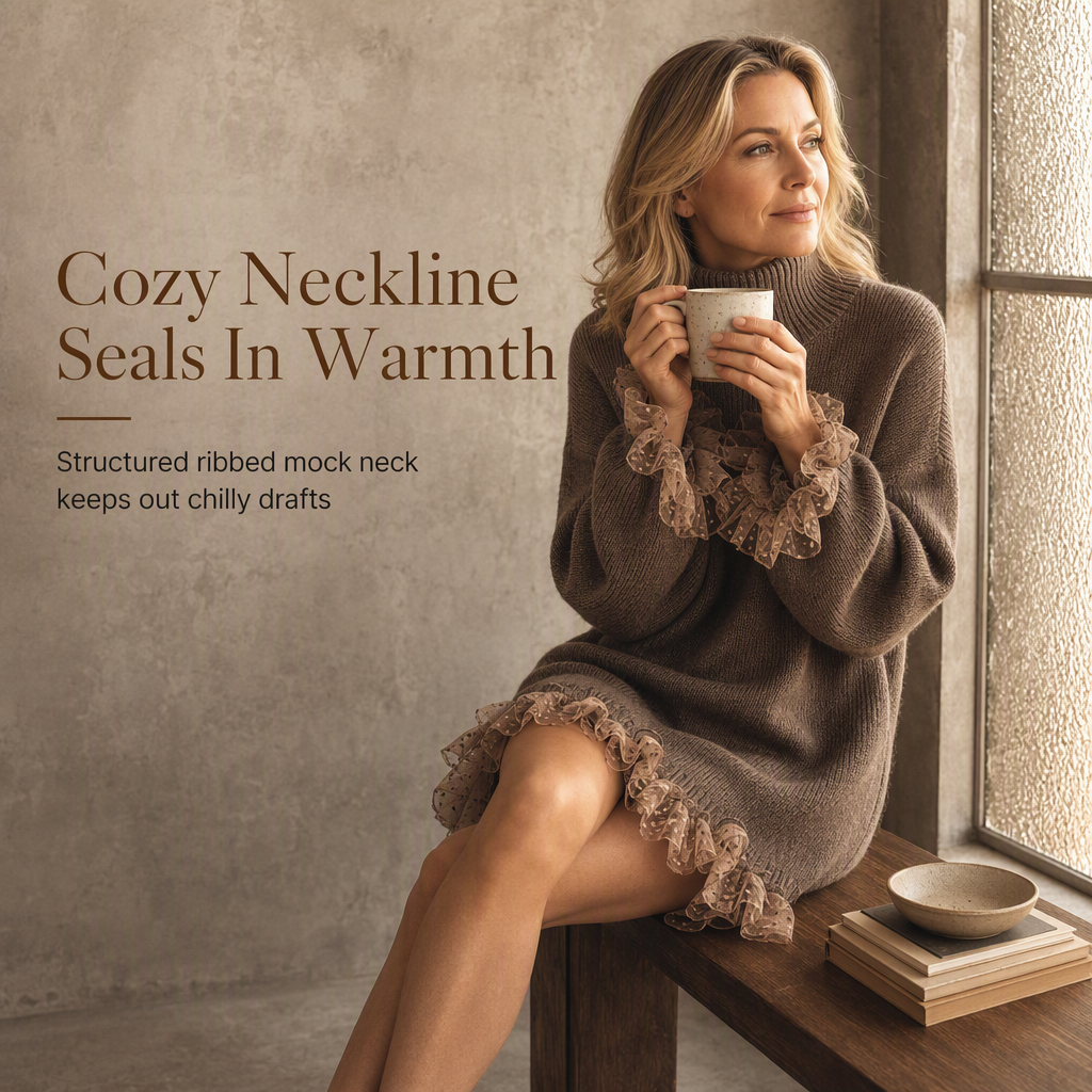 ✨ Feminine Knit Detail 🌸 Women’s Oversized Mock Neck Sweater Dress
