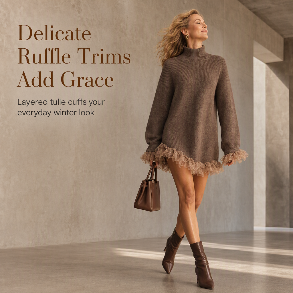 ✨ Feminine Knit Detail 🌸 Women’s Oversized Mock Neck Sweater Dress