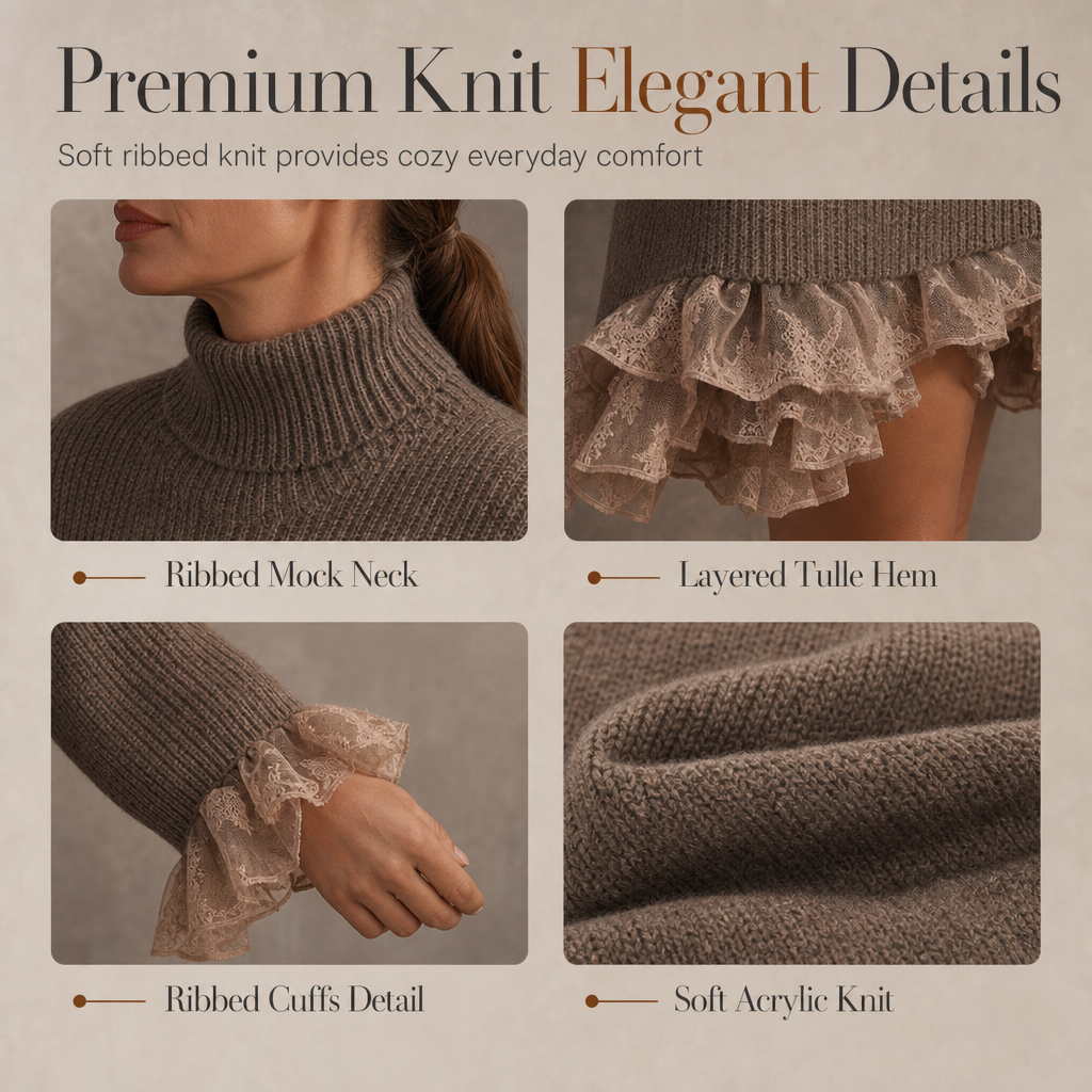 ✨ Feminine Knit Detail 🌸 Women’s Oversized Mock Neck Sweater Dress