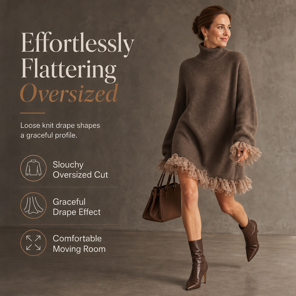 ✨ Feminine Knit Detail 🌸 Women’s Oversized Mock Neck Sweater Dress