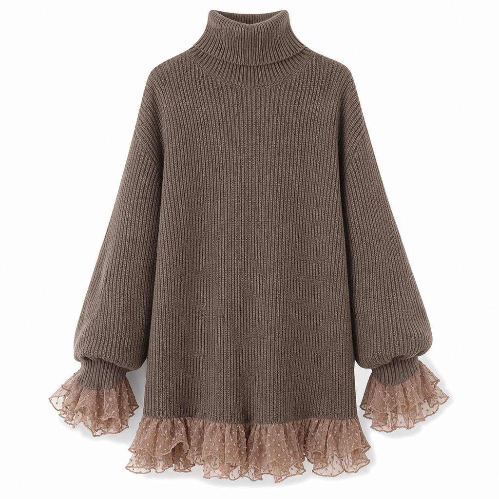 ✨ Feminine Knit Detail 🌸 Women’s Oversized Mock Neck Sweater Dress