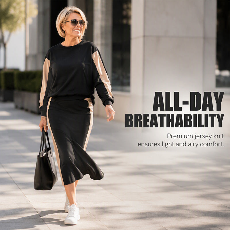 💫 Elegant Women's Matching Knit Set 🤎 Comfortable Top & Midi Skirt Combination