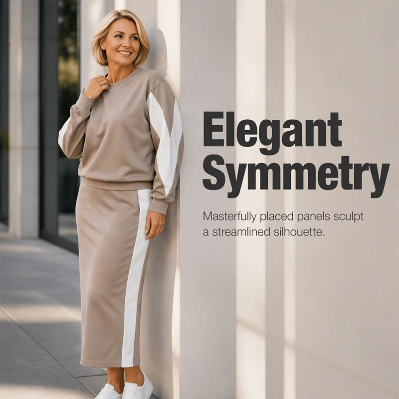 💫 Elegant Women's Matching Knit Set 🤎 Comfortable Top & Midi Skirt Combination
