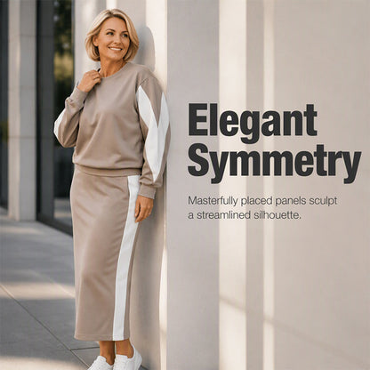 💫 Elegant Women's Matching Knit Set 🤎 Comfortable Top & Midi Skirt Combination
