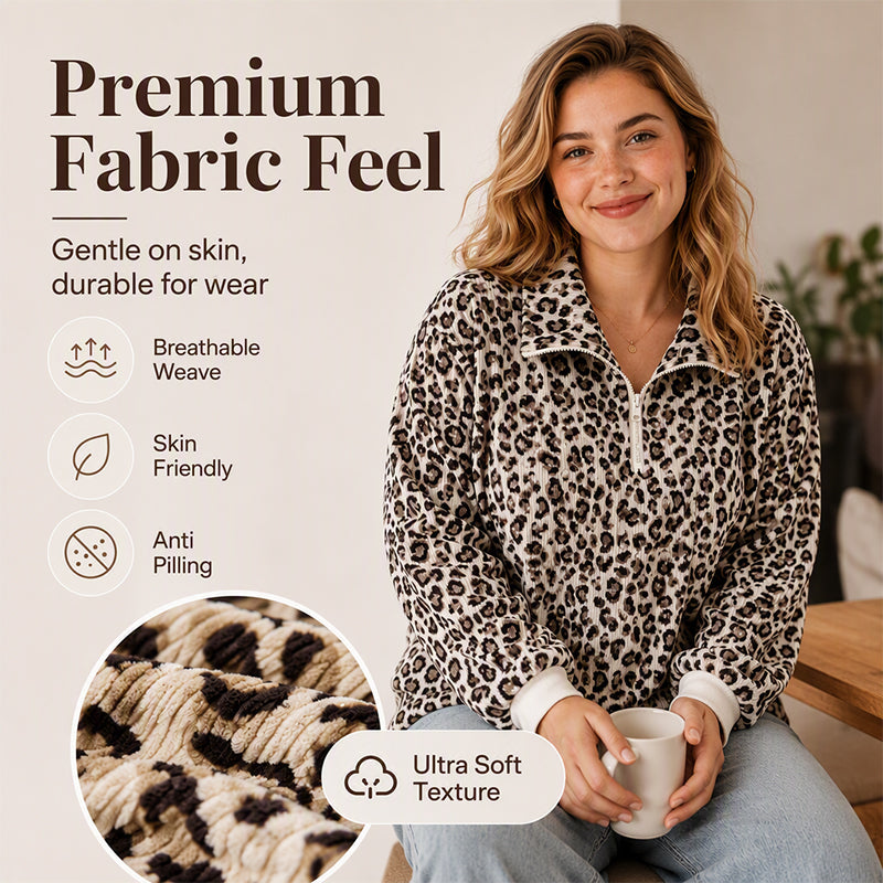 💖Black Friday Mega Deal – 50% off!💖 🐆 Bold Leopard Print, Easy Quarter-Zip Style | Women's Sweatshirt