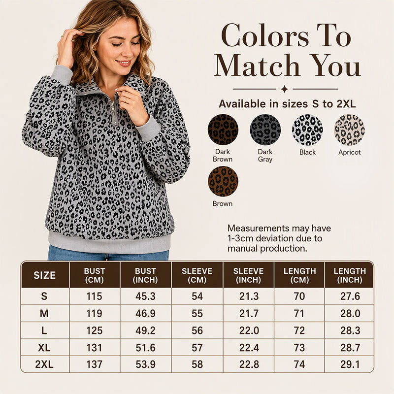 💖Black Friday Mega Deal – 50% off!💖 🐆 Bold Leopard Print, Easy Quarter-Zip Style | Women's Sweatshirt