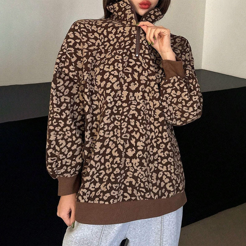 💖Black Friday Mega Deal – 50% off!💖 🐆 Bold Leopard Print, Easy Quarter-Zip Style | Women's Sweatshirt