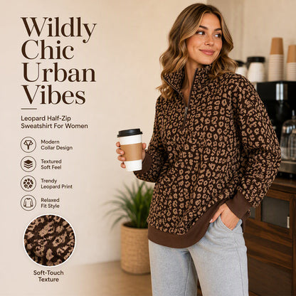 💖Black Friday Mega Deal – 50% off!💖 🐆 Bold Leopard Print, Easy Quarter-Zip Style | Women's Sweatshirt