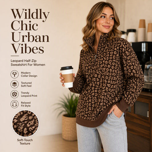 💖Black Friday Mega Deal – 50% off!💖 🐆 Bold Leopard Print, Easy Quarter-Zip Style | Women's Sweatshirt