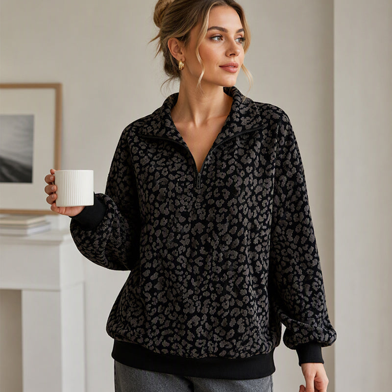 💖Black Friday Mega Deal – 50% off!💖 🐆 Bold Leopard Print, Easy Quarter-Zip Style | Women's Sweatshirt