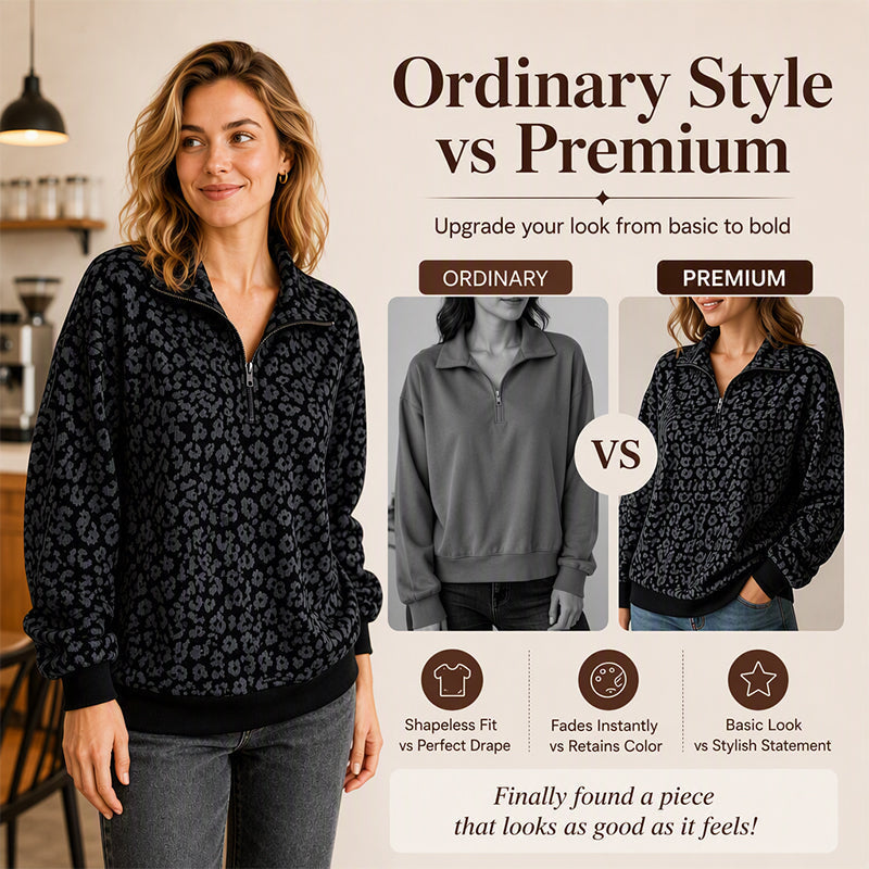 💖Black Friday Mega Deal – 50% off!💖 🐆 Bold Leopard Print, Easy Quarter-Zip Style | Women's Sweatshirt